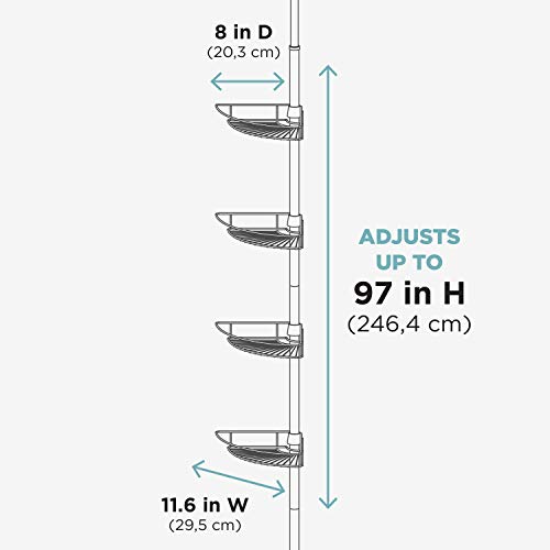 Tension Pole Shower Caddy, Adjustable Corner Shower Storage System with 4 Baskets and Built in Towel Bar, Rust-Resistant Bathroom Organization Solution, 60 to 97 Inch, Chrome - view 6