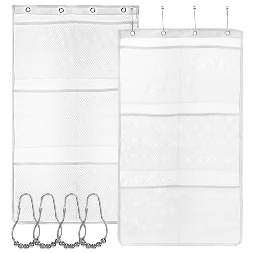 2 Pcs Hanging Shower Organizer, White PP Mesh Caddy with Six Pockets