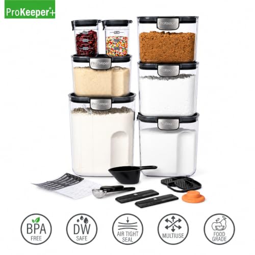 + Airtight Food Storage Container Set – Clear Plastic Flour and Sugar Canister Set with Magnetic Accessories for Kitchen Organization (Grey, 14-Piece) - view 2