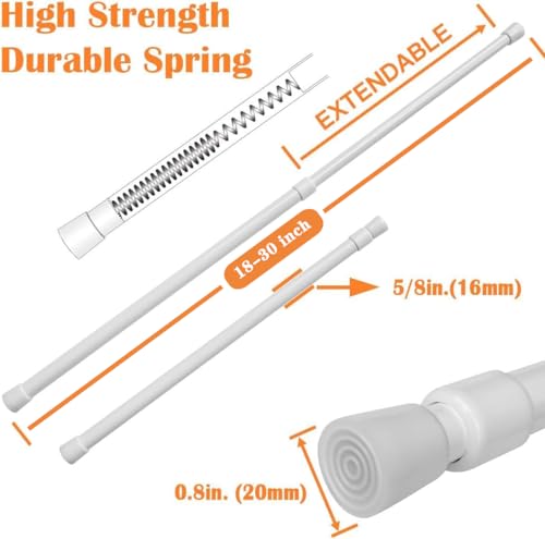 2 Pack 5/8" Spring Tension Curtain Rod, Adjustable Tension Rods White 18 to 30 Inch, RV Tension Bars, Tension Rod for Closet - view 2