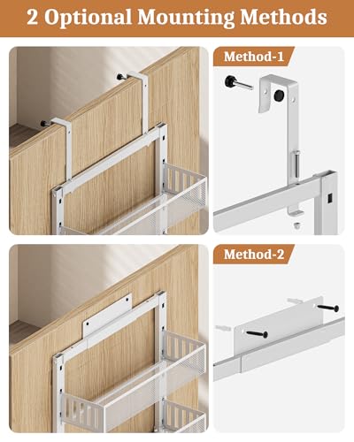 Over the Door Pantry Organizer 8-Tier, Large Metal Door Spice Rack with Adjustable Basket, 2 in 1 Wall Mount or Hanging Heavy-Duty Pantry Door Storage Shelf for Kitchen and Bathroom, White - view 6