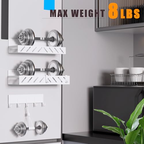 Magnetic Spice Rack for Refrigerator,4 Pack Metal Magnetic Shelf White with Hooks,Magnetic Knife Rack & 4 Hooks,Heavy Duty Space Saving Storage for Spices,Hollowed-out - view 5