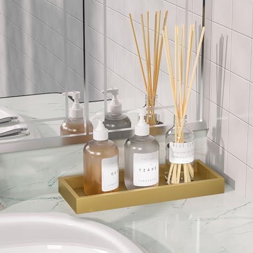 Gold Bathroom Vanity Tray for Soap Dispenser, Perfume, Jewelry, Candle, Makeup, Decor, Toilet Tank Tray, Kitchen Tray for Spice, Salt, Coffee 11.3”L x 4.4”W x 1.14”H - view 2
