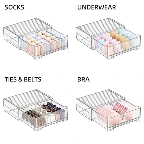 Underwear Drawer Organizer with Dividers, 24 Cell Stackable Sock Organizer for Closet, Plastic Underwear Storage Drawer for Closet, Bra Organizer for Baby Clothes, Panties, Belts, Ties, Scarf - view 5