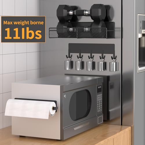 Magnetic Spice Rack for Refrigerator, 7 Pack Metal Shelf Black, Moveable Organizer with Hook Rack, Paper Towel Holder, Kitchenware Strong Storage Fridge - view 4