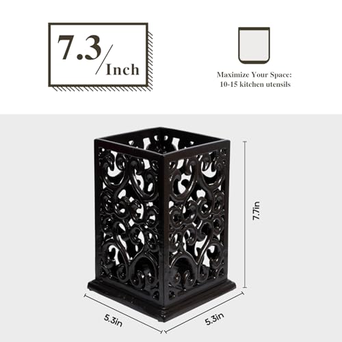 Cast Iron Utensil Holder, Large Kitchen Crock Vine Latte Gold - view 2