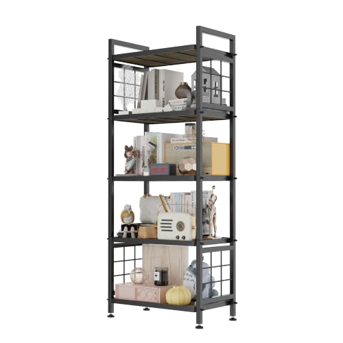 5-Tier Pantry Shelves with Wooden Boards, Heavy Duty Storage Shelves & Book Shelf, Adjustable Metal Shelving Unit for Kitchen Bathroom Laundry Organizer, Sturdy Rust-Resistant, Black