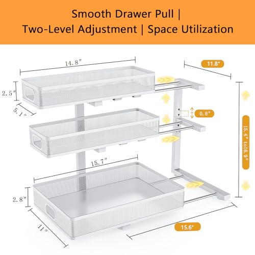 Under Sink Organizer, 2-Pack 3-tier Under Sink Storage Organizer Adjustable Height Easy Assembly Pull Out Cabinet Organizers Basket for Bathroom Kitchen Pantry Home Organization - view 2