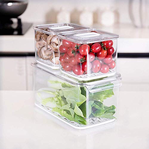 Produce Saver Containers for Refrigerator - Stackable Kitchen Organizer Keeper Bin, with Removable Drain Tray, Set of 6 - view 2