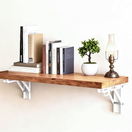 2 Pcs Folding Shelf Brackets,10 Inch White Collapsible Shelf Bracket for WorkbenchShelf Hinge Wall Mounted Space Saving DIY Bracket,with Screws. - view 6