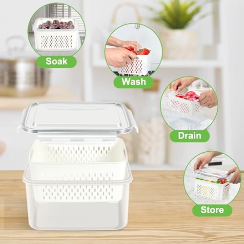12 Pieces Fruit Storage Containers for Fridge Organizers and Storage, 6 Pack Large Produce Saver with Airtight Lid & Colander for Berry Lettuce Salad Vegetable Storage, Refrigerator Organizer - view 3
