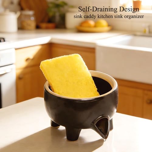 Ceramic Sponge Holder with Drainage, Black Sink Caddy Organizer - view 3
