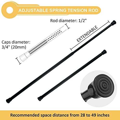 Spring Tension Rods for Windows Adjustable 28-49", 3Pcs, Black - view 2