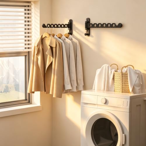 Wall Mounted Clothes Hanger Rack, Foldable Space Saving Laundry Rack - view 3