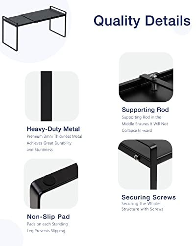 Expandable Shelf for Cabinets, Cabinet Shelf Riser, 10.3" Black - view 4