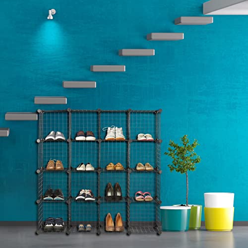 Modular Grid, 16 Compartments, Cube Shelf, Open Cabinet Storage System, DIY Metal Rack, Black, 30 x 30 cm - view 6