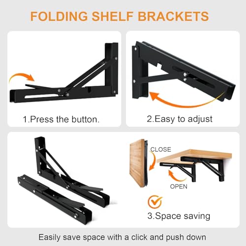 Folding Shelf Brackets, 10 Inch 2 Pcs Fold Down Table Support - view 3