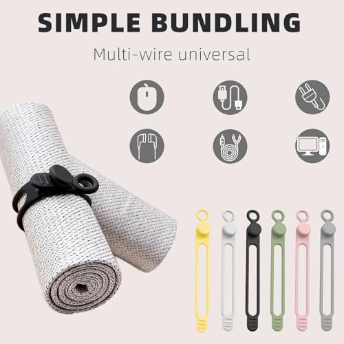 24 Pcs Silicone Cable Ties, 2026 New Reusable Data Cable Organizer Wire Organizers, Multipurpose Elastic Cord Wraps Cable Management for Home, Office, School, Travel Essentials (24pcs) - view 4