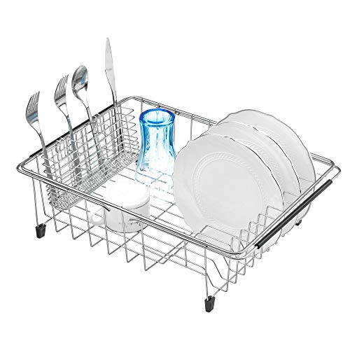 Cutlery Utensil Silverware Drying Rack Chopsticks Basket Holder with Hooks, Flatware Storage for Kitchen Dish Drainer Drying Rack, Rust Proof Stainless Steel - view 5