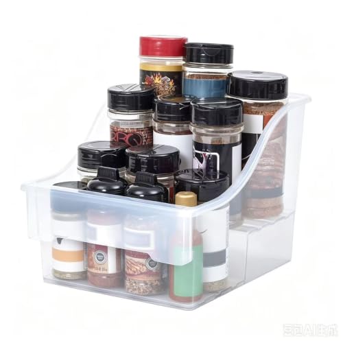 Clear 2-Tier Pantry Storage Bin with 2 Compartments, Medium Plastic Organizer for Snacks, Spices, and Small Items, See-Through Design for Quick Identification - view 5