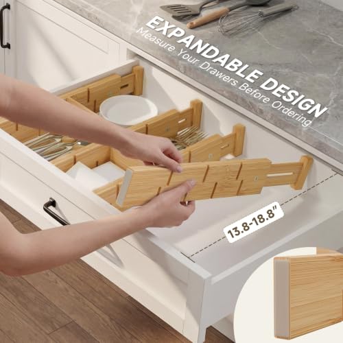 Bamboo Drawer Dividers, Expandable Kitchen Drawer Organizer - view 3