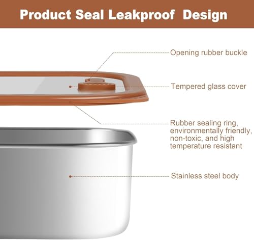 304 Stainless Steel Food Storage Containers - Heat-Resistant Glass Lid Set for Secure Meal Prep, Ideal for Cooking, Office & Camping (3pcs-21 oz, 42 oz and 70 oz) - view 3