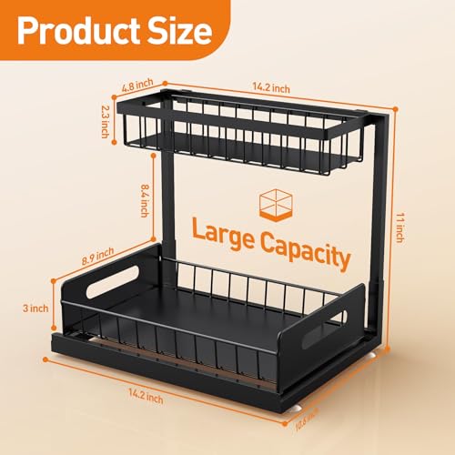 Under Kitchen Sink Organizer, Metal Pull Out Bathroom Organizers and Storage, 2-Tier Cabinet Organizer Shelf with Sliding Drawer, Home Organization for Kitchen, Laundry, Pantry, Black, 1 pack - view 3