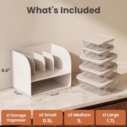 Glass Food Storage Containers with Lids & Organizer (Cream) - view 2