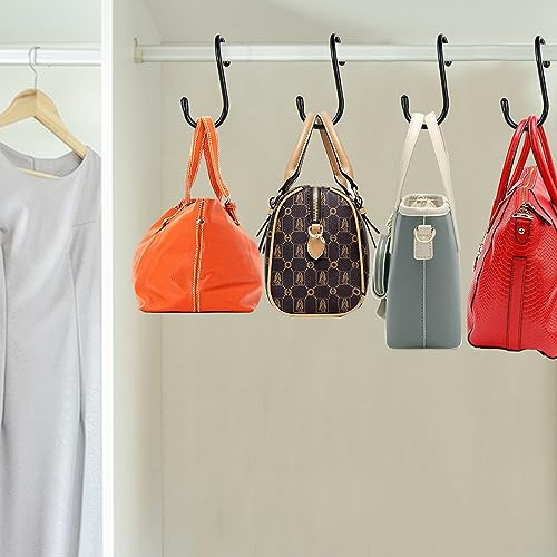 8 Pack Purse Hanger for Closet, Vinyl Coated Unique Twist Design Black Bag Hanger Hooks, 5 Inch Large Closet Rod Home Storage Hooks Purse Organizer for Hanging Handbags, Belts, Hat, Backpack - view 5