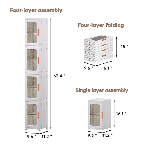 Narrow Storage Cabinet with Doors and Shelves Tall Skinny Bathroom Storage Kitchen Cabinet with Adjustable Shelf Cabinet Organizer Toilet Paper Storage Linen Closet 4 Layer (White) - view 3