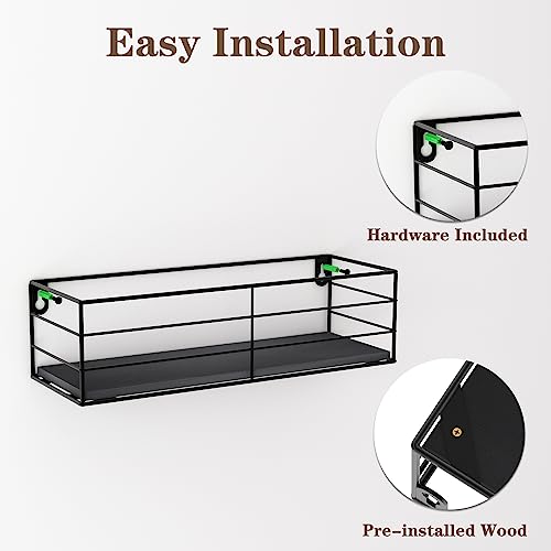 Floating Shelves Wall Mounted Set of 5, Black Hanging Storage Wall Shelf for Bathroom, Kitchen, Bedroom, Living Room Home Decor - view 4