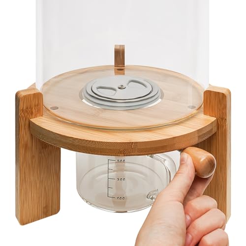Capacity Airtight Glass Dry Food Storage Container Cereal Rice Dispenser w/Round Bamboo Lids & Cup & Stand (5 L) - view 6