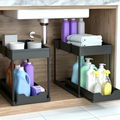 Under Sink Organizer 2 Pack,2 Tier Slide Out Storage for Kitchen Bathroom - view 2