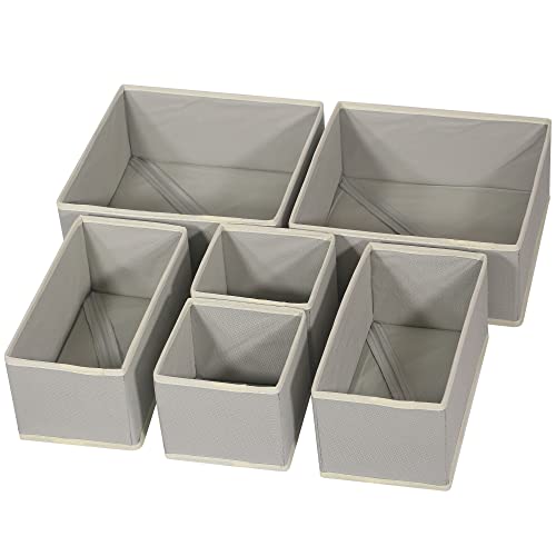 Foldable Cloth Storage Box Closet Dresser Drawer Organizer Fabric Baskets Bins Containers Divider with Drawers for Clothes, Underwear, Bras, Socks, Lingerie, Clothing, Set of 6