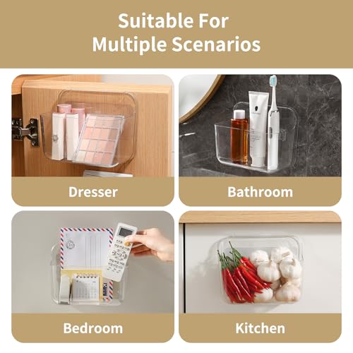 2 Pack Adhesive Cabinet Door Organizer, Compact Kitchen Under Sink Organizer, Clear Lid Storage Container for Pantry Shelves, Wall Mounted Bathroom Shower Caddy Hanging Closet Organizer - view 5