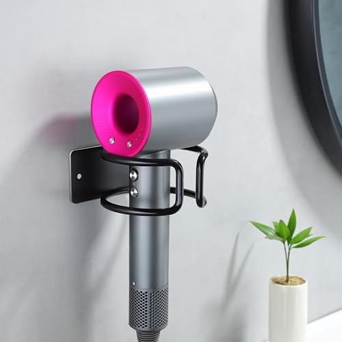 Universal Hair Dryer Holder, Wall Mounted Adhesive Rack, Black - view 5