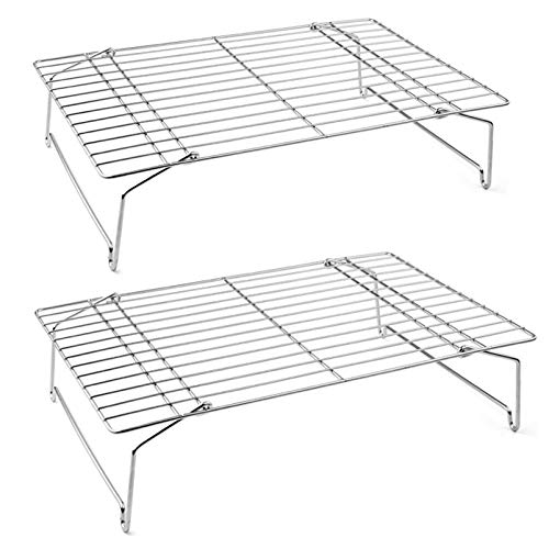 Cooling Rack Set of 2, 2-Tier 15" x 10" Stackable Rack, Silver