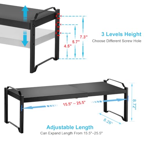 25.5 Inches 2 Pack Expandable Cabinet Shelves, Stackable Shelf Organizer for Kitchen Cabinet Countertop Storage, Adjustable Counter Cupboard Pantry Organizer Shelf Rack Stand Riser, Black - view 2
