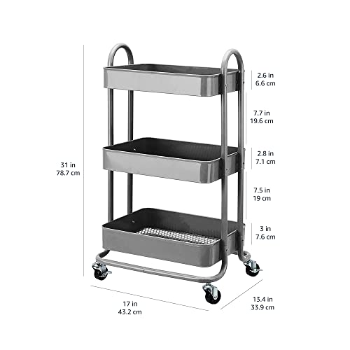 3-Tier Rolling Utility or Kitchen Cart, Lockable Wheels, Multifunctional Storage, Mobile Shelving Unit, Metal Storage Organizer, Charcoal - view 5