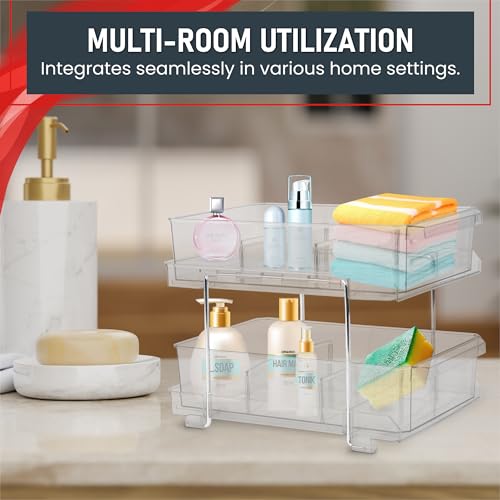 2-Tier Clear Pull-Out Drawer Organizer - Sleek, Compact & Sturdy Makeup and Closet Organizer - Easy Assembly Kitchen Storage Solution, Ideal for Makeup, Tools, Medicines & Snacks - view 4