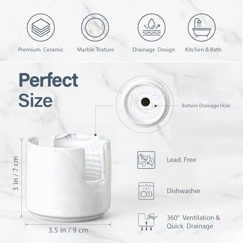 Ceramic Sponge Holder for Kitchen Sink, Dish Sponge Holder with Drain, Kitchen Sink Organizer for Sponge and Soap, Cute Ceramic Sink Holder, In Sink Sponge Storage for Kitchen Counter, Marble - view 4