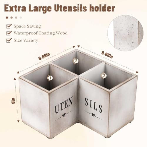Kitchen Utensil Holder for Corner Counter, Wooden Organizer - view 5