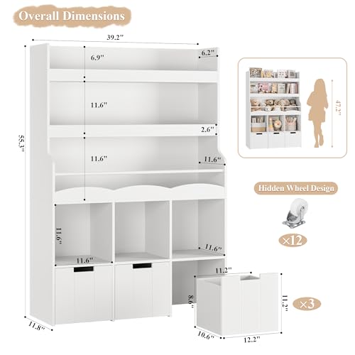 Toy Storage Organizer w/Bookshelf & Stuffed Animal Organizer, White - view 2