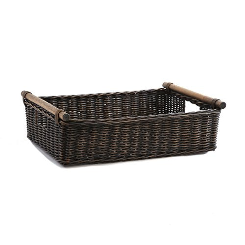 Low Pole Handle Wicker Storage Basket, XL, Walnut Brown