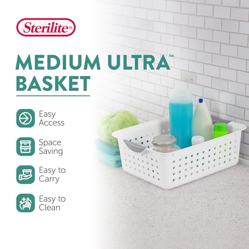 Medium Ultra Basket, Open Top Plastic Storage Bin, White, 18-Pack - view 3