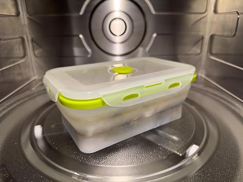 Collapsible Silicone Food Storage Containers - Rectangular Set of 4 with Airtight Snap-Down Plastic Lids - Microwave, Dishwasher, Freezer Safe - view 3