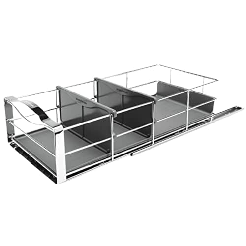 14 inch Pull-Out Cabinet Organizer, Heavy-Gauge Steel Frame, gray