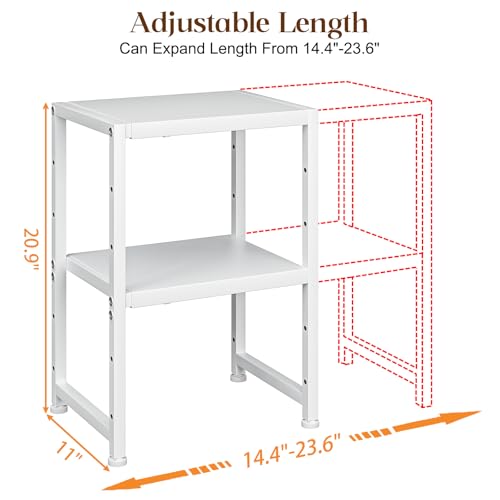 2-Tier Expandable Kitchen Storage Shelf,150LBS Heavy Duty Metal Shelving Units For Small Appliance,Adjustable Pots and Pans Organizer Rack Shelves For Kitchen Counter Under Cabinet Garage Pantry,White - view 2