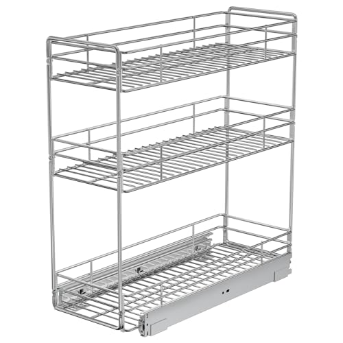 Pull Out Spice Rack Cabinet Organizer 5½" W x 20½" D, 3 Tier Heavy Duty Sliding Spice Cabinet Organization for Narrow Cabinet, Pull Out Shelves for Kitchen