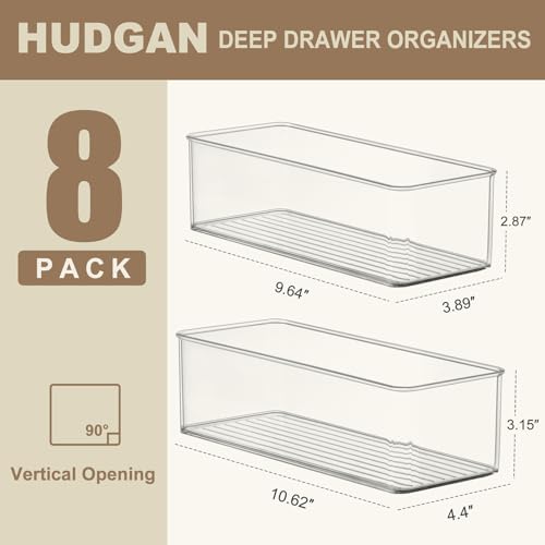 8 Pack Stackable Drawer Organizers, Deep Clear Bins in 2 Sizes - view 5